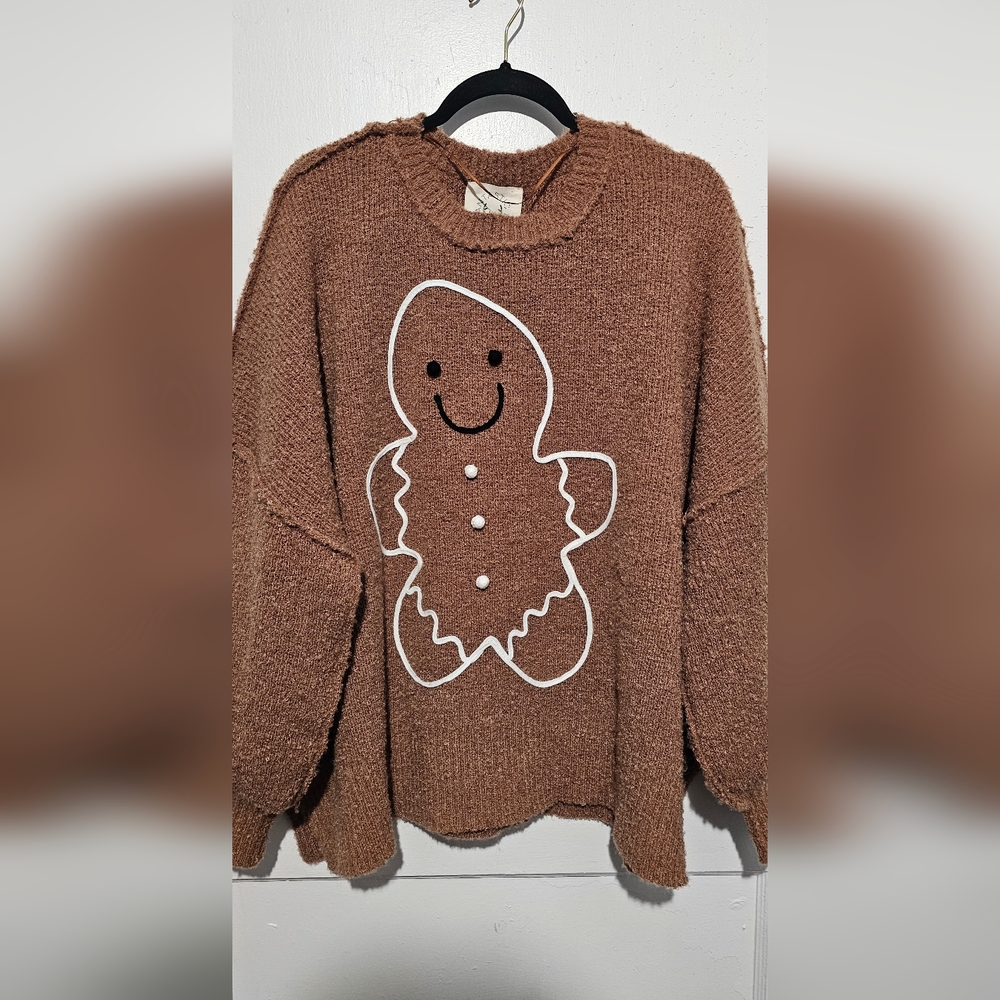 Brown Sweater with Gingerbread Design
